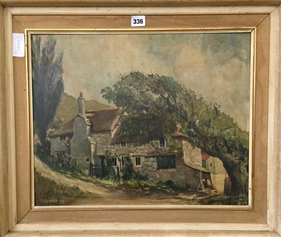 Signed oil of a cottage